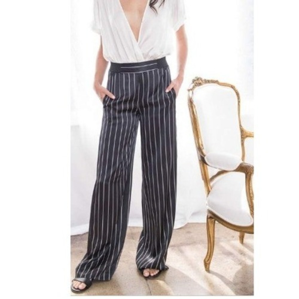 Cami NYC Laura Black White Pinstripe Wide Leg Pants Size XS NEW !